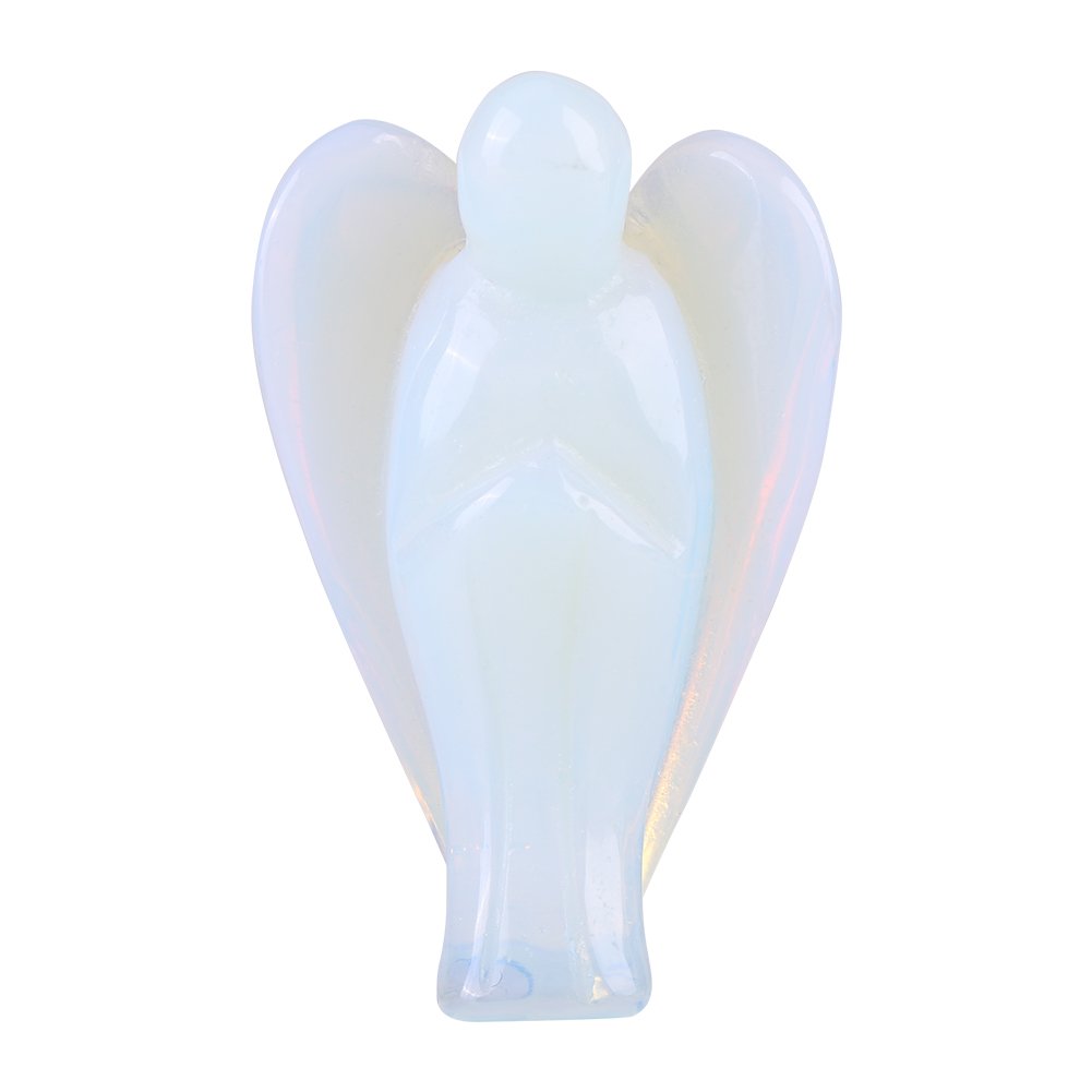 Opal Stone Peace Angel Pocket Statue, 2 Inch Hand Carved Healing Figurine, Crystal for Meditation Reiki Home Decor Spiritual Gifts
