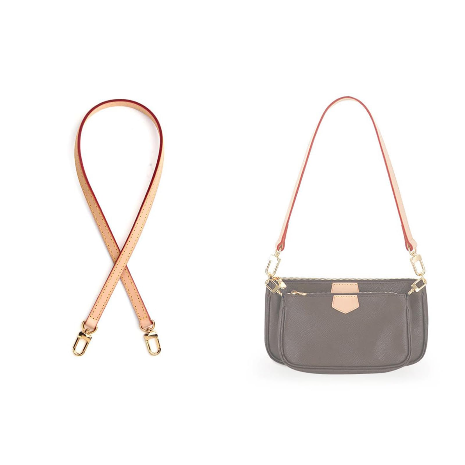 jiesinlov Genuine Vachetta Leather Replacement Bags Thin short Strap Shoulder Straps for Multi Pochette Boulogne pouchette Montaigne Accessories (Width:0.43in&Length:23.6in)