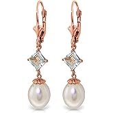 14k Rose Gold Aquamarine and Cultured Freshwater Pearl Dangle Earrings