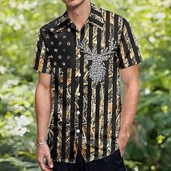 HUGLAZY USA Camo Buck Deer Flag Hawaiian Shirt for