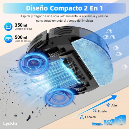 Lydsto G1 Aspirador y trapeadora, Aspiradora Robot Inteligente Trapeadora,con 2.4G Wi-Fi/App,Autocarga 5000pa, para Limpiar Cabello Y Pisos (Negro)
