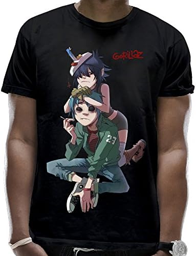 Gdhaiii01ia Men's 80s Tshirt Gorillaz Short - Sleeved Design Own Black