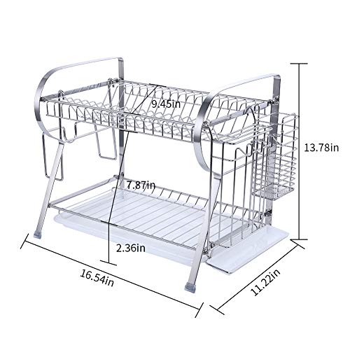 MICOE Stainless Steel Dish Drain Drying Rack with Cutting Board Holder 2 Tier Large Capacity H-WDG2002
