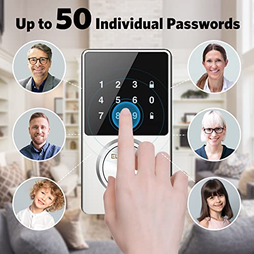 Keyless Entry Door Lock, Bluetooth Smart Lock with Touchscreen Keypads, App Control, Digital Deadbolt lock Easy to Install, 50 User Codes, Security Waterproof Locks for Front Door, Home Use, Apartment