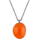 TGH Natural Carnelian Tumble Crystals Gemstone Pendant Necklace Handmade Dainty Jewelry Gift for Women Healing Crystals Birthstone 18 inch Christmas Gifts (Black Plated Brass)