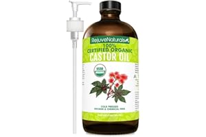 RejuveNaturals Castor Oil (16oz Glass Bottle) USDA Certified Organic, 100% Pure, Cold Pressed, Hexane Free. Boost Hair Growth for Thicker, Fuller Hair, Lashes & Eyebrows.