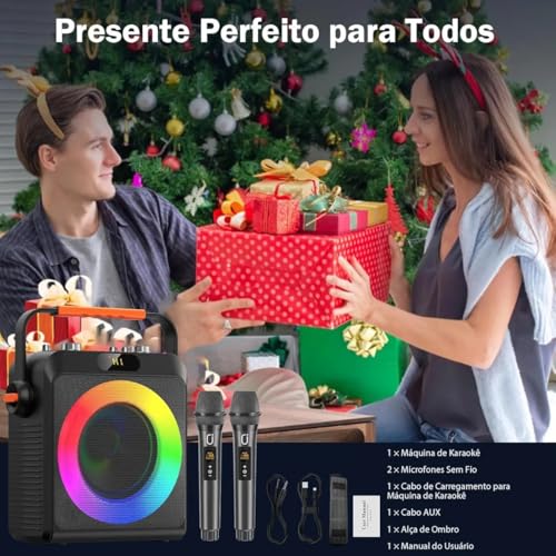 JYX Karaokê com 2 Microfones Sem Fio para Adultos e Crianças, Karaoke Portatil com Luzes de RGB DJ, Suporte para BT/TF/USB/AUX, Ajuste do ECHO/BASS, Para Festas Internas e Externas