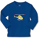 Kids Long Sleeve T Shirt Helicopter with Face Yellow Cotton Boy & Girl Clothes Funny Graphic Tee Royal Blue Design Only 4T