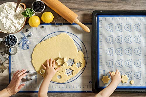 Silicone Baking Mats Set of 3, Professional Grade, Non-Stick, Large Pastry Mat with Measurements, Macaron Baking Mat, Cookie Making Mat with Bears