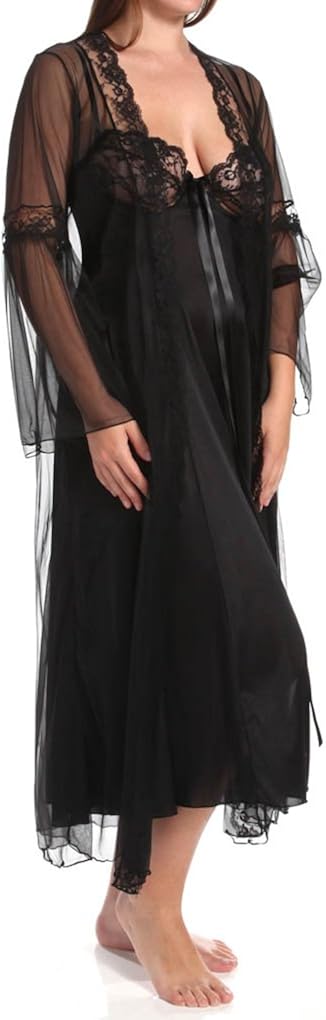 Shirley of Hollywood Women's Plus Size 2 Piece Long Gown Peignoir Set X3489: Clothing