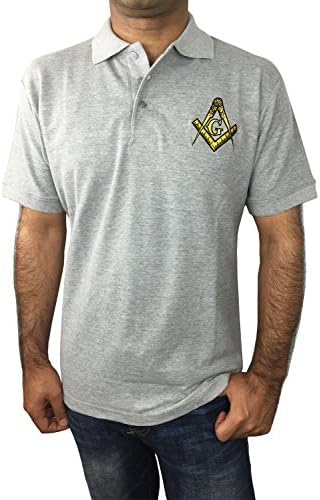 Unique Regalia Masonic Polo Shirt with Embroidered Square Compass &amp; G for Masons (Large, Gray)