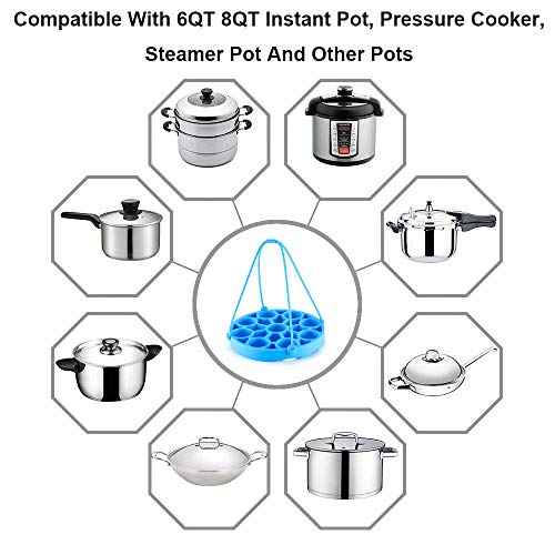 Silicone Egg Rack, Steamer Rack Trivet With Handles Holds Egg Bites Mold Or 9 Eggs For 6Qt 8Qt Instant Pot Multifunctional Pressure Cooker Bakeware Sling & Heat Resistant Mat With Removable Slings