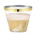 9 oz Gold Rimmed Plastic Cups Clear Plastic Tumblers - Disposable Hard Party Wedding Plastic Cups 60 Pack (Gold Cups)