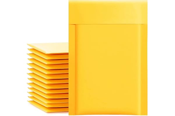 packbabol Kraft Bubble Mailers 4x8 Inch 50 Pcs,Small Self-Sealing Mail Shipping Bags,Yellow Padded Envelopes #000