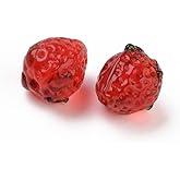 Ornazy 100 pcs Red Strawberry Handmade Lampwork Beads Cute Fruit Glass Loose Spacer Beads Center Drilled for DIY Bracelet Necklace Jewelry Making