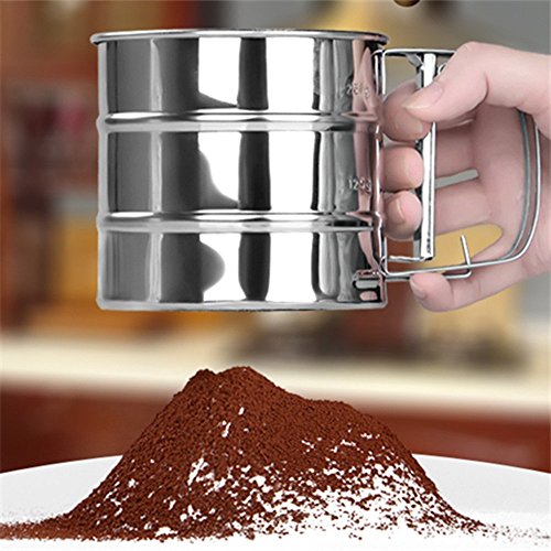 MENGCORE Baking Stainless Steel Shaker Sieve Cup Mesh Crank Flour Sifter with Measuring Scale Mark for Flour Icing Sugar - Thumbnail 4