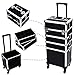 Professional Makeup Case with Wheels, 4 in 1 Aluminum Rolling Makeup Train Case Trolley Cosmetic Organizer Travel Brush Bag Holder with DIY Adjustable Divider & Key Lock