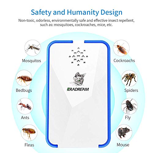 Eradream Electronic Ultrasonic Pest Repeller,Pest Control Repellent Plug in,Pest Reject Insects Defender for Ants Mosquitoes Mice Spiders Rats Bugs Roaches Rodent Non-Toxic(2 Pack)