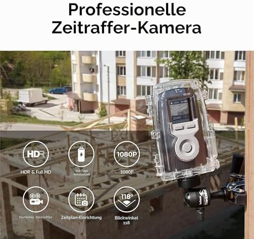 BCC300-C Video-Zeitraffer-Kit – TLC300 Time Lapse Kamer 1080P FHD HDR, IPS-LCD-Bildschirm, IPX4 Schutzgehäuse, Montageklemme – Einfache Bedienung, ideal für Bauprojekte Innen- und Außen