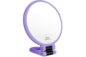 FUHUIM 1x 15x Magnifying Hand Held Mirror, Double Sided Handheld Mirror with Foldable Hand, Portable Travel Mirror with Magnification for Girls Woman(Purple)