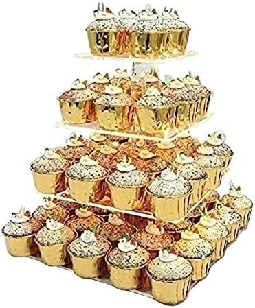 ケーキスタンド お菓子皿 結婚披露宴の誕生日アフタヌーンティー用のledライト付き 4層カップケーキスタンドライトアップケーキ とデザートスクエアディスプレイサービングタワー Jfiehg Loober Com