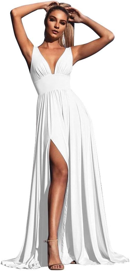 Bridesmaid Dresses Long V Neck Backless Split Prom Formal Evening Gowns for Women