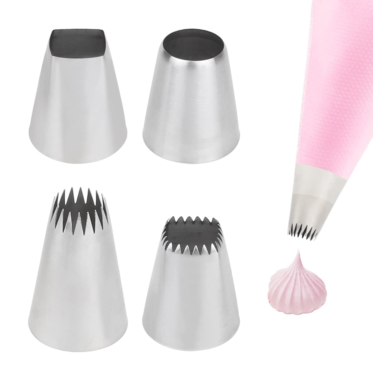 DOERDO 4pcs Stainless Steel Cupcake Cream Nozzle Tips Piping Set for Pastry Fondant, Cake Biscuit Butter Baking Tools