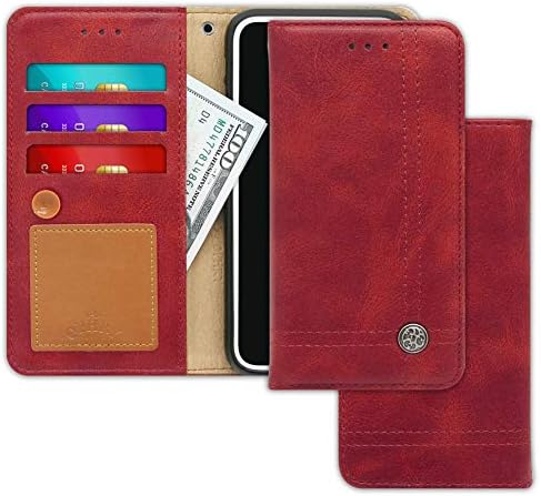 Huawei P9 Plus Case [Free 9 Gifts] Trim LINE Flip Diary Cover with Slim Wallet Design [Octopus Ver.] – Card Holder, Cash Slots, Kickstand, Hand Strap & Message Pad for Huawei P9+ (Burgundy Red)