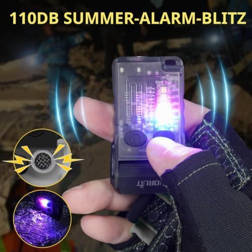 V20 Mini Taschenlampen, 180° Drehbar Taschenlampe mit 365nm UV Licht, 110dB Buzzer Alarm, 1000 Lumen Super Hell mit 13 Modi, IP67 Wasserdicht, für Camping Wandern Notfa (schwarz)