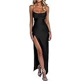 Memoriesea Women's Sexy Spaghetti Strap Bodycon Cowl Neck Party Cocktail Maxi Dress