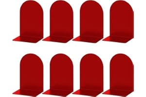 Lulonpon 8 Pieces Book Ends, Bookends, Books Stand, Metal Bookend for Shelves, Red Book Ends for School, Library, Desktop Organizer