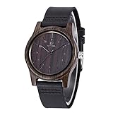 Morrivoe Luxury Wooden Watch Genuine Leather Strap For Men Japanese Bamboo Gift Box (SANDAL WOOD(Black))
