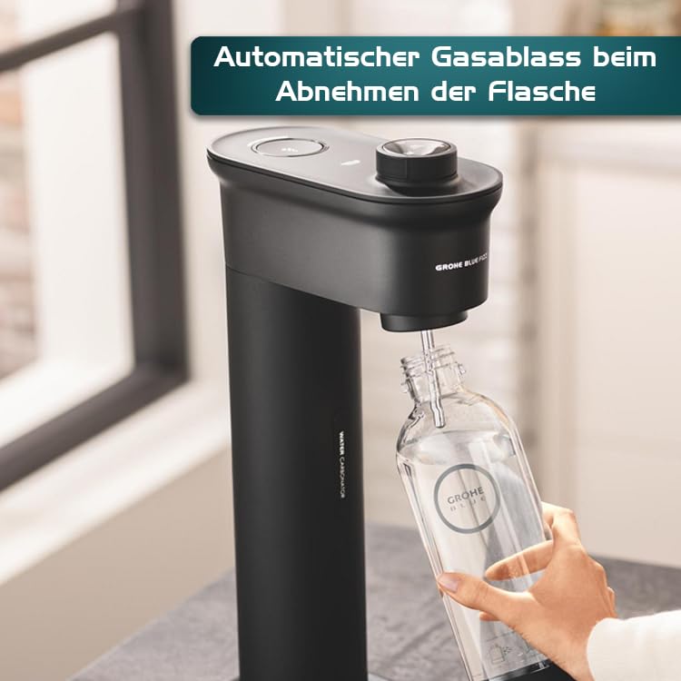 GROHE Blue Fizz, Wassersprudler Starter Set (3 einstellbare Sprudel-Stufen, ohne CO2 Flasche, 1x 0,85l Wasserflasche + Reinigungspulver), schwarz, 31943K00 6