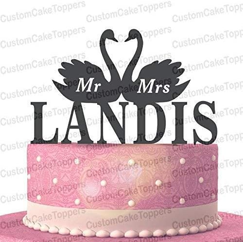 Mr and Mrs Swan Acrylic Wedding Cake Topper Personalized Custom with Your Last Name