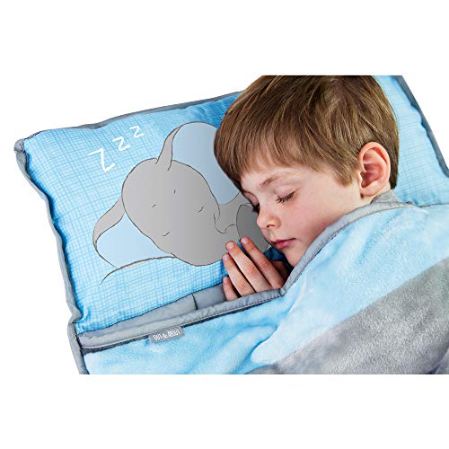Toddler Nap Mats for Preschool Kinder Daycare - Blanket + Pillow for Boys or Girls - Foldable Comfy Cover (Baby Elephant)