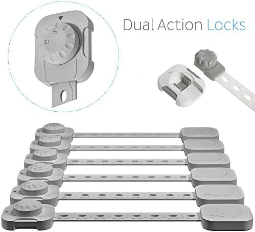 Baby Safety Locks, Child Proof Cabinets, Drawers, Oven, Toilet Seat, Fridge, Appliances, Door Lock - Uses 3M Adhesive - No Tools or Drill - Adjustable Strap with 2 STEP Latch System - 6 Pack