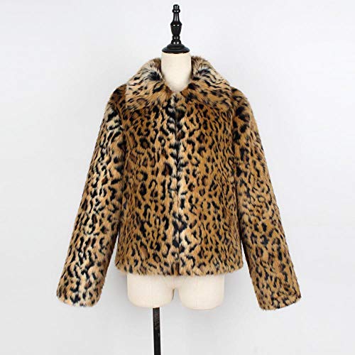Womens Leopard Faux Fur Coat Vintage Warm Long Sleeve Parka Jacket Outwear (US XL=Asian XXL)