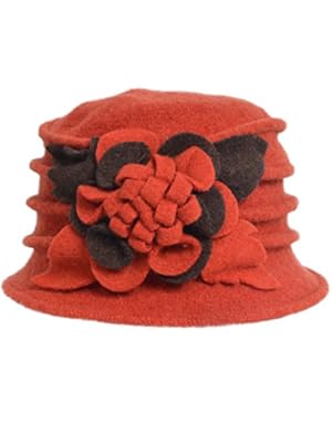 Lady 100% Wool Floral Bucket Cloche Bowler Hat Felt Dress Hat XC020