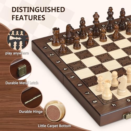 Peradix Portable Magnetic Chess Set - Small Foldable Travel Chess Board with Extra Checkers 30cm - Magnetic Wooden Chess for Kids, Travel and Camping