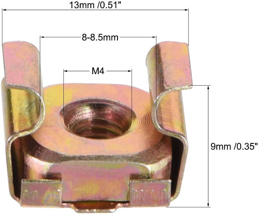sourcing map M4 Cage Nuts for Server Rack Cabinet Carbon Steel Yellow Zinc Plated, Pack of 20 - Image 4