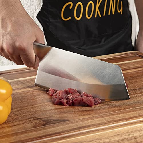 GlowSol Meat Cleaver Knife, 8 Inch Butcher Knife For Knife Cutting, Chef Carbon Steel Meat