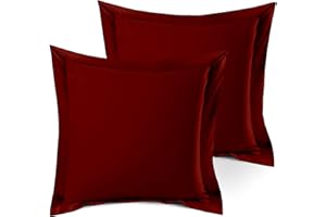 eBeddy Linens Euro Square Pillow Shams Set Burgundy Solid Egyptian Cotton Envelope Closure with 2" Flange 800-TC Silky Soft Decorative Cushion Cover 28x28 Inch, Breathable Super Soft Comfy