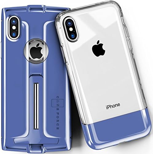 CASE FORCE iPhone X Case Clear Best Cute for Girls Women Men,Kickstand Heavy Duty Military Grade Drop Protection,Wireless Charging Compatible,2 Tempered Glass,iPhone 1st Gen Inspired Case (Blue)
