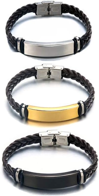 LiFashion LF Mens 316l Stainless Steel Braided Leather Nameplates Personalised Custom ID Tag Identification Bracelet for…