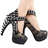 SHOW-STORY-Rock-Black-Gold-Solar-Totem-Stud-Ankle-Strap-Platform-Bone-Heel-PumpsLF80638