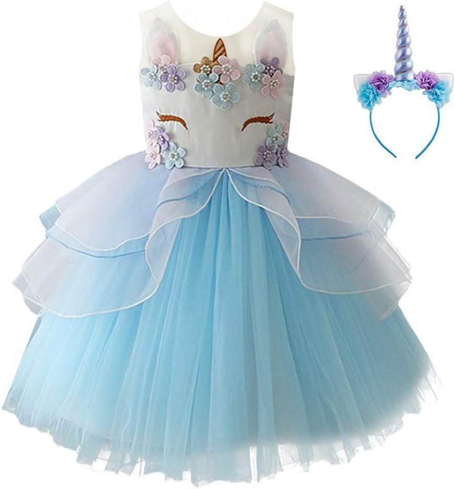 1-10 Years Flower Baby Girls Unicorn Costume Girl Pageant Princess Party Tutu Dress with Headband