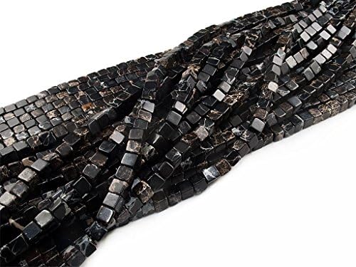 Green Forest Gems, DIY, Imperial Jasper, Black, Color Enhanced, 4mm, Cube Semi-precious Gemstone Bead, About 40cm a Strand. (Please click to see other options.)