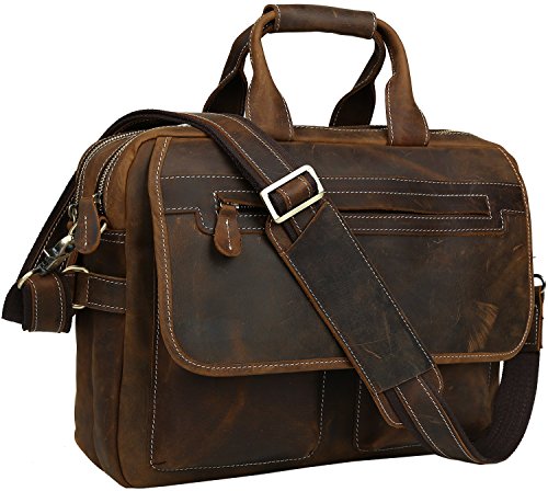 Iswee Leather Briefcase Fit Under 16.5" Laptop Tote Shoulder Bag for Men Messenger Satchel Work Case Crossbody (Extra Large Size-Fit 17" Laptop, Dark Brown)