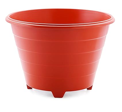 SHOPATHON INDIA Bageecha Round Shape Teracota Brown Basic Design Plastic Planter Pot with Base Stand for Home Balcony Gardening - Pack of 12 Pots - Size : 10.00 x 7.00 Inch (25 x 18 cm)