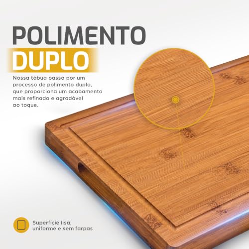 LUMAI Tábua de Bambu Premium Hanói, Dupla Face, Impermeabilizada, 2,5cm | Para Cortar e Servir, Espessura Reforçada, Bambu Verticalizado Premium com Sulco para Líquidos, Cozinha e Churrasco